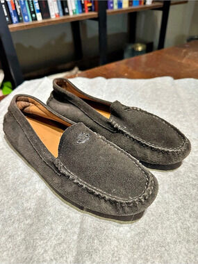 Coach Amber Suede Driving Moccasins Piombo Gray Loafers Sz 8B Quiet Luxury